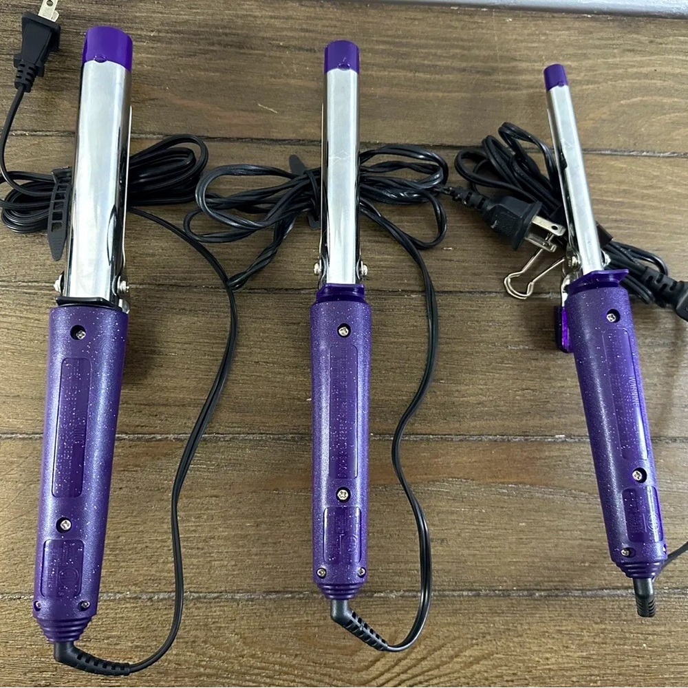 onair Curling Iron Set Of Three- 1/2” , 3/4”, 1”- Purple, with Glitter